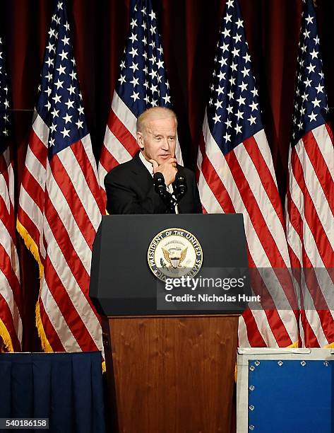 Event honoree, Vice President of the United States Joe Biden speaks on stage during the 75th Annual Father Of The Year Awards Luncheon at New York...