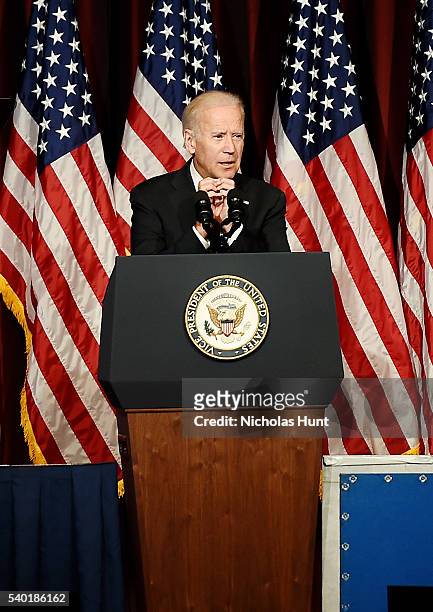 Event honoree, Vice President of the United States Joe Biden speaks on stage during the 75th Annual Father Of The Year Awards Luncheon at New York...