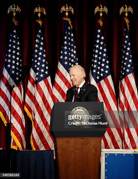 Event honoree, Vice President of the United States Joe Biden speaks on stage during the 75th Annual Father Of The Year Awards Luncheon at New York...