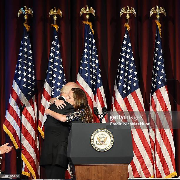 Vice President of the United States, event honoree Joe Biden receives a hug from daughter Ashley Bidenon stage during the 75th Annual Father Of The...