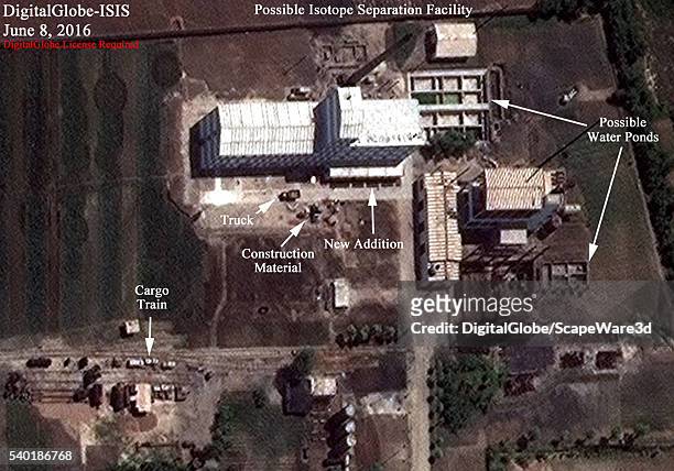 Figure 4. DigitalGlobe via Getty Images imagery showing the possible isotope separation facility at Yongbyon on June 8, 2016. Mandatory credit for...