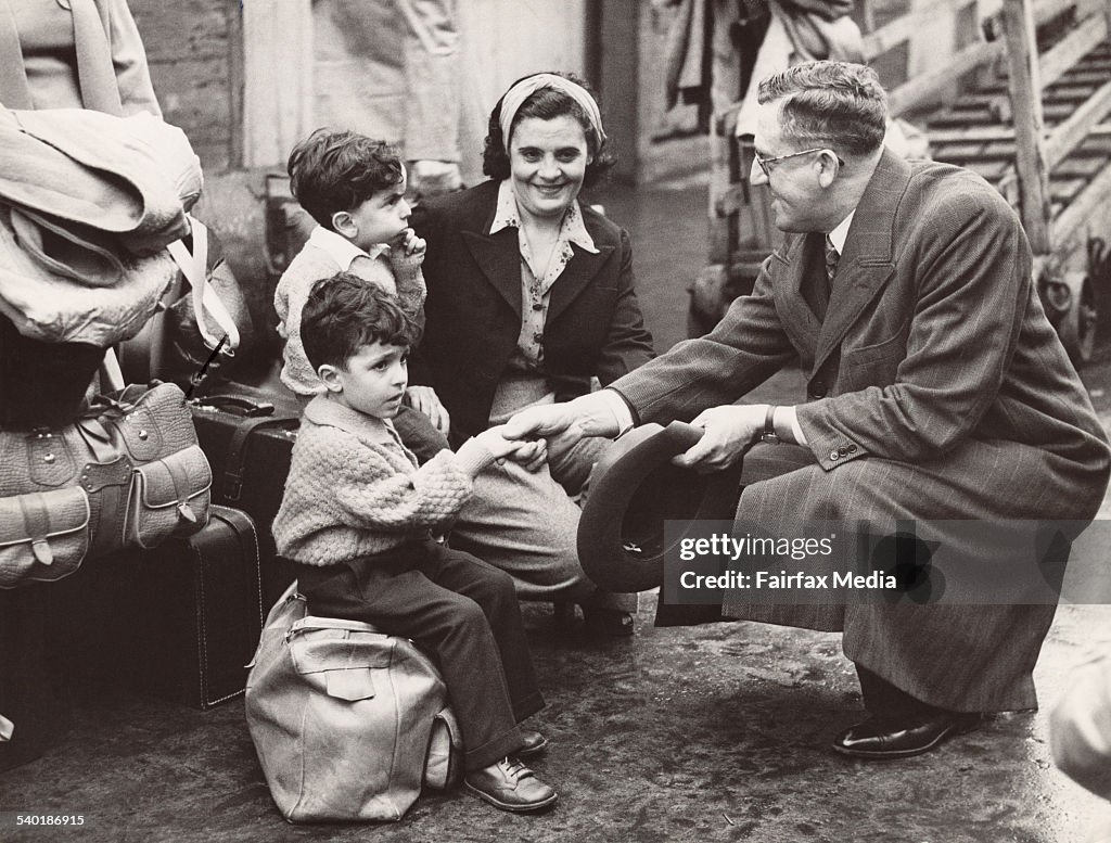 Immigration minister Arthur Calwell greets the Misr arrivals in 1947.