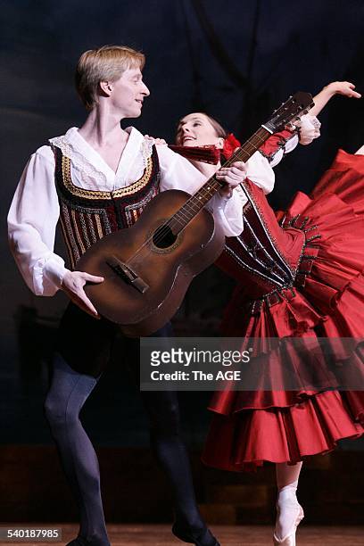 Dancer Ethan Stiefel, star of New York's American Ballet Theatre, rehearses with Rachel Rawlins, in preparation for their lead roles as Basilio and...