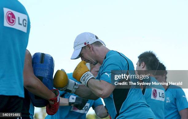 Cronulla Sharks five-eighth Adam Dykes practices some boxing during a team training session at Shark Park, Cronulla, 20 February 2007. SMH SPORT...