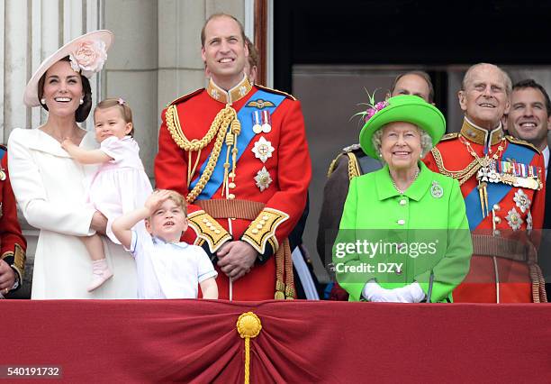 Catherine, Duchess of Cambridge, Princess Charlotte of Cambridge, Prince George of Cambridge, Prince William, Duke of Cambridge, Queen Elizabeth II...