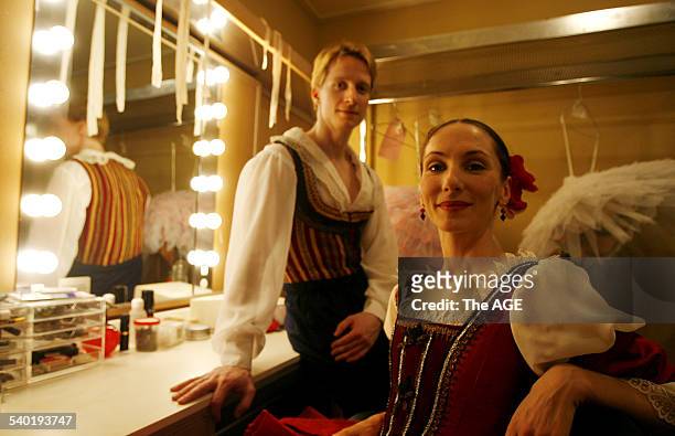 Dancer Ethan Stiefel, left, star of New York's American Ballet Theatre, in the dressing room with Rachel Rawlins, before rehearsals for their lead...