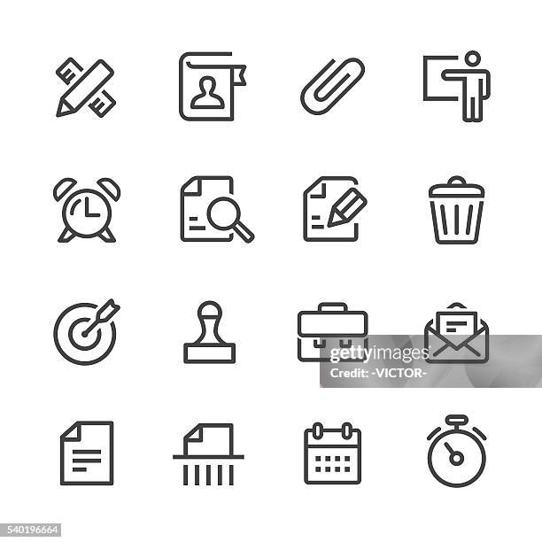 unternehmen und das büro icons set-line serie - büroklammer stock-grafiken, -clipart, -cartoons und -symbole