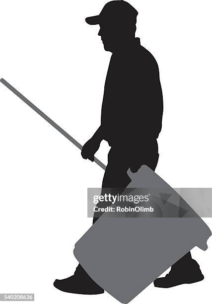 man carrying trash can - man holding can stock illustrations
