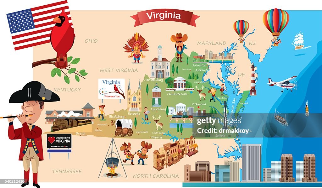 Cartoon map of Virginia