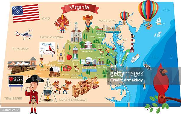 stockillustraties, clipart, cartoons en iconen met cartoon map of virginia - blacksburg