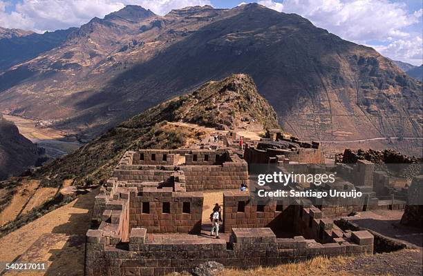 ruins of inca písac on hill at sacred valley - pisac district stock pictures, royalty-free photos & images