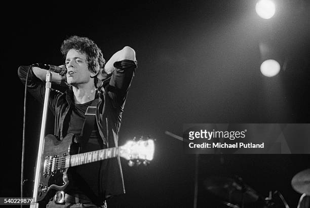 American singer-songwriter Lou Reed performing at the Hammersmith Odeon, 25th March 1975. The concert is part of Reed's world tour to promote the...
