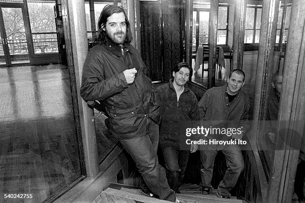 Sam Houser of Rockstar Games, far left, with two other colleagues in a loft in Lower Manhattan on February 3, 2000.