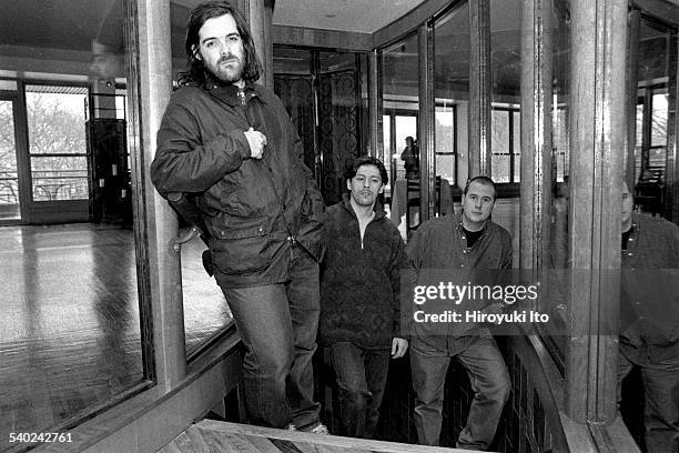 Sam Houser of Rockstar Games, far left, with two other colleagues in a loft in Lower Manhattan on February 3, 2000.