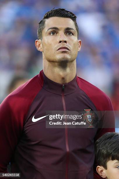 Cristiano Ronaldo of Portugal looks on during the UEFA EURO 2016 Group F match between Portugal and Iceland at Stade Geoffroy-Guichard on June 14,...