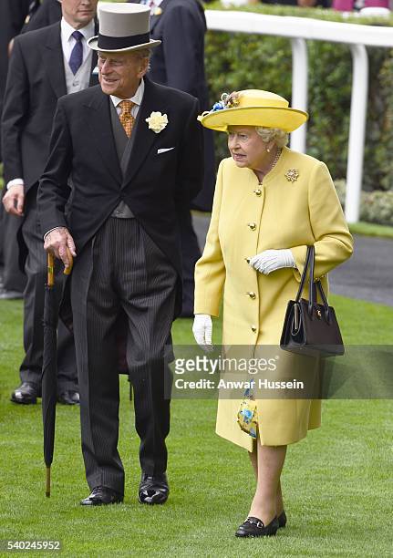 Queen Elizabeth ll and Prince Philip, Duke of Edinburgh attend Day 1 of Royal Ascot on June 14, 2016 in Ascot, England.