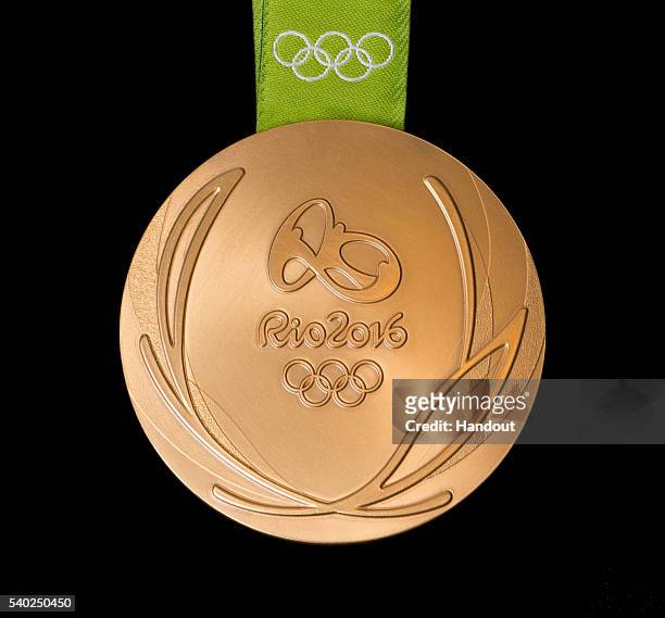 In this handout provided by Jogos Rio 2016, the front of the gold medal for the 2016 Summer Olympics is shown June 8, 2016 in Rio de Janeiro, Brazil.