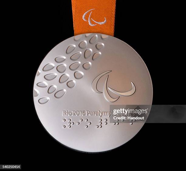 In this handout provided by Jogos Rio 2016, the back of the silver medal for the 2016 Paralympics, which follows the Summer Olympics, is shown shown...