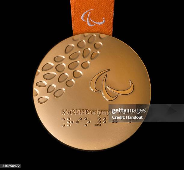 In this handout provided by Jogos Rio 2016, the back of the gold medal for the 2016 Paralympics, which follows the Summer Olympics, is shown shown...