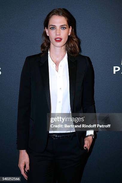 Egeria of YSL Beauty, model Crista Cober attends YSL Beauty launches the new Fragrance "Mon Paris" at Cafe Le Georges on June 14, 2016 in Paris,...