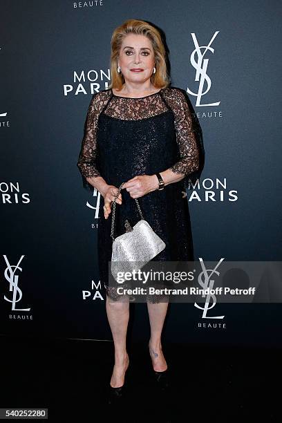 Actress Catherine Deneuve attends YSL Beauty launches the new Fragrance "Mon Paris" at Cafe Le Georges on June 14, 2016 in Paris, France.