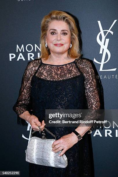 Actress Catherine Deneuve attends YSL Beauty launches the new Fragrance "Mon Paris" at Cafe Le Georges on June 14, 2016 in Paris, France.