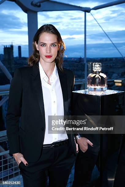 Egeria of YSL Beauty, model Crista Cober attends YSL Beauty launches the new Fragrance "Mon Paris" at Cafe Le Georges on June 14, 2016 in Paris,...