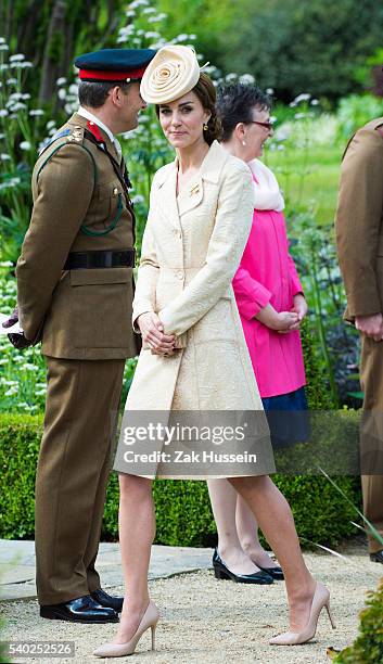 Catherine, Duchess of Cambridge attends the Secretary of State's annual Garden party at Hillsborough Castle on June 14, 2016 in Belfast, Northern...