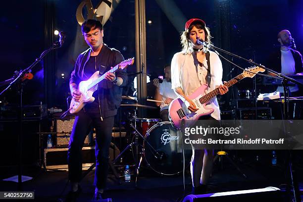 Nili Hadida and Benjamin Cotto from Music Group 'Lilly Wood and the Prick' perform during YSL Beauty launches the new Fragrance "Mon Paris" at Cafe...