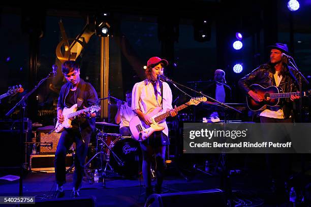 Nili Hadida and Benjamin Cotto from Music Group 'Lilly Wood and the Prick' perform during YSL Beauty launches the new Fragrance "Mon Paris" at Cafe...