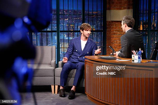 Episode 383 -- Pictured: Actor Michiel Huisman during an interview with host Seth Meyers on June 14, 2016 --