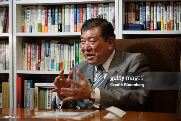 Shigeru Ishiba, Japan's minister in charge of regional revitalization, speaks during an interview in Tokyo, Japan, on Tuesday, June 14, 2016....