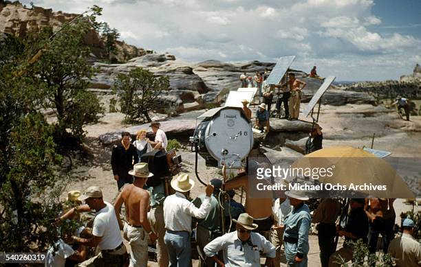 Actress Patrice Wymore gets ready on set, as a film crew films the movie "Rocky Mountain" on location in Gallop, New Mexico. Starring Errol Flynn and...