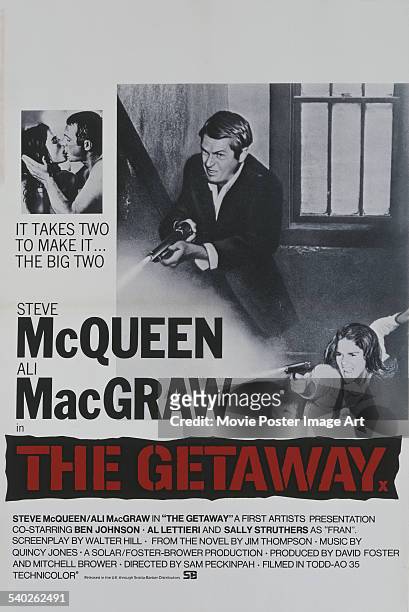 British poster for Sam Peckinpah's 1972 crime thriller 'The Getaway', starring Steve McQueen and Ali MacGraw.