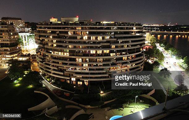 Rooftop view of The Watergate complex during the grand reopening party of the iconic Watergate Hotel on June 14, 2016 in Washington, DC.