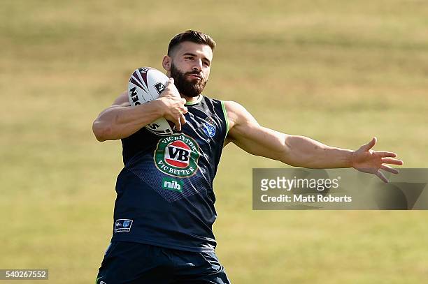 Josh Mansour catches the ball during a New South Wales Blues State of Origin training session on June 15, 2016 in Coffs Harbour, Australia.