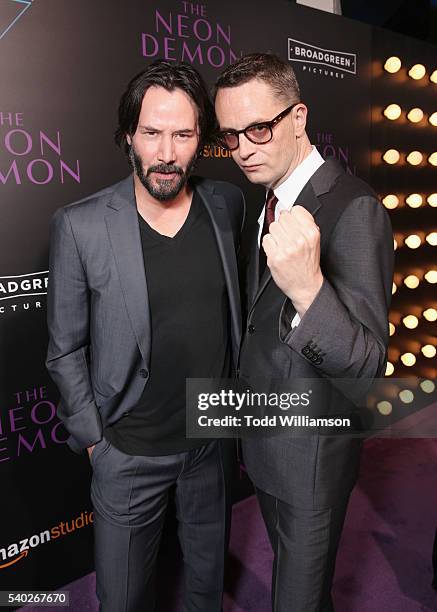 Actor Keanu Reeves and director Nicolas Winding Refn attend "The Neon Demon" Los Angeles Premiere at ArcLight Cinemas Cinerama Dome on June 14, 2016...