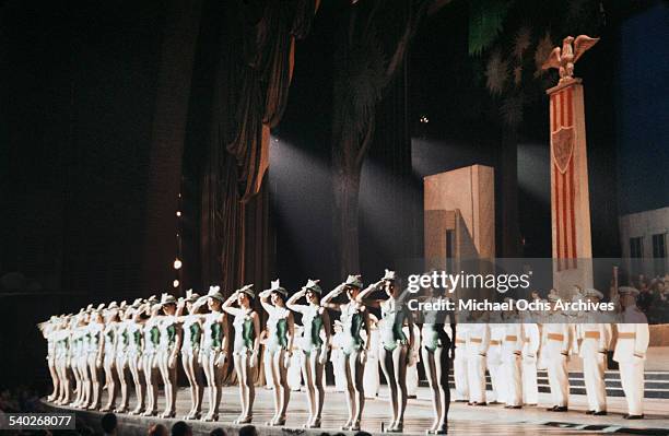 View of the Rockettes on stage at the Radio City Music Hall in New York, NY.