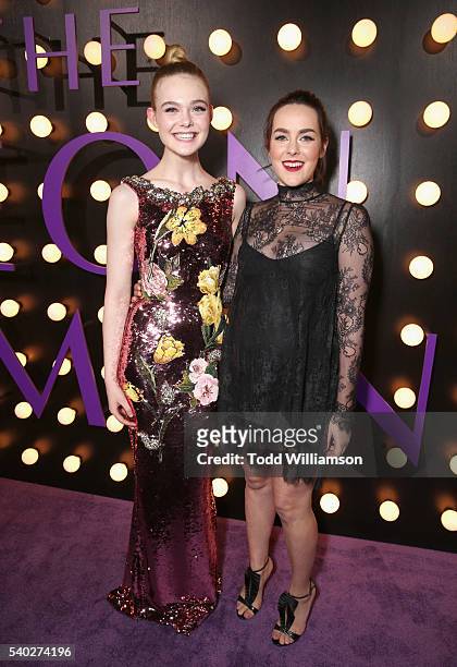 Actresses Elle Fanning and Jena Malone attend "The Neon Demon" Los Angeles Premiere at ArcLight Cinemas Cinerama Dome on June 14, 2016 in Hollywood,...