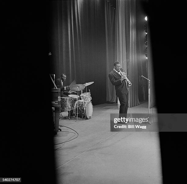 American jazz saxophonist John Coltrane performs with drummer Elvin Jones at Birmingham Hippodrome, 12th November 1961.