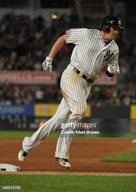 Chris Parmelee of the New York Yankees runs the bases after hitting a solo home run during the sixth inning of the game against the Los Angeles...