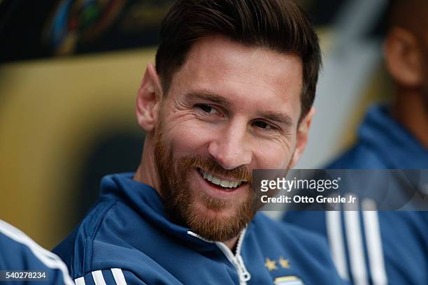 Lionel Messi of Argentina looks on prior to the match against Bolivia during the 2016 Copa America Centenario Group D match at CenturyLink Field on...