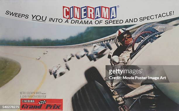British poster for John Frankenheimer's 1966 motor racing film 'Grand Prix', starring James Garner.
