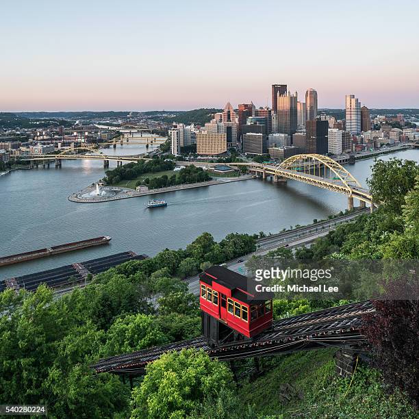 duquesne incline and pittsburgh cityscape - pittsburgh ストックフォトと画像