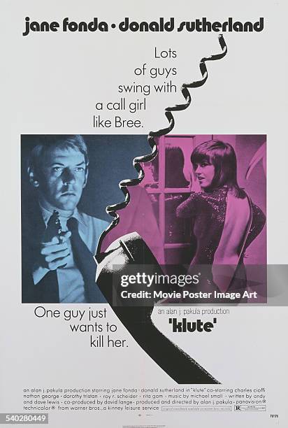 Poster for Alan J. Pakula's 1971 crime thriller, 'Klute', starring Donald Sutherland and Jane Fonda.