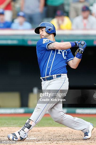 Tony Cruz of the Kansas City Royals takes an at bat during the game against the Cleveland Indians at Progressive Field on June 5, 2016 in Cleveland,...