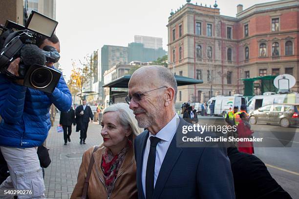Arnold and Lois Pistorius, uncle and aunt of Oscar Pistorius, arrives on the third day of Oscar's hearing for a resentence at North Gauteng High...