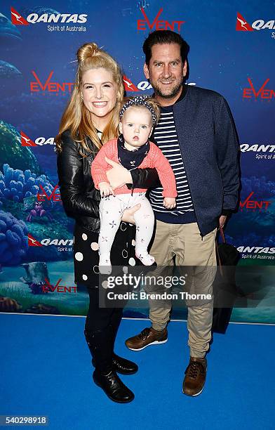 Lucy Durack, Chris Horsey and Polly Gladys Durack Horsey arrive ahead of the Finding Dory Australian Premiere at Event Cinemas George Street on June...