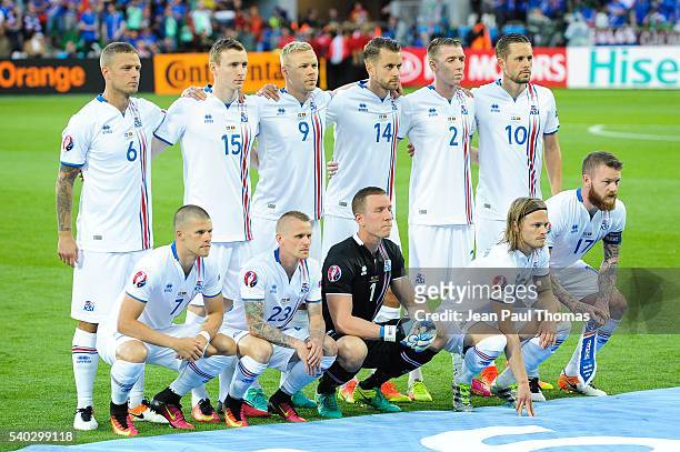 Team of Iceland during the UEFA EURO 2016 Group F match between Portugal and Iceland on June 14, 2016 in Saint-Etienne, France.