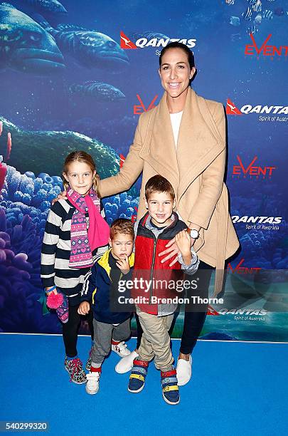 Elka Whalan and her children Presley, Edison and Nevada arrive ahead of the Finding Dory Australian Premiere at Event Cinemas George Street on June...